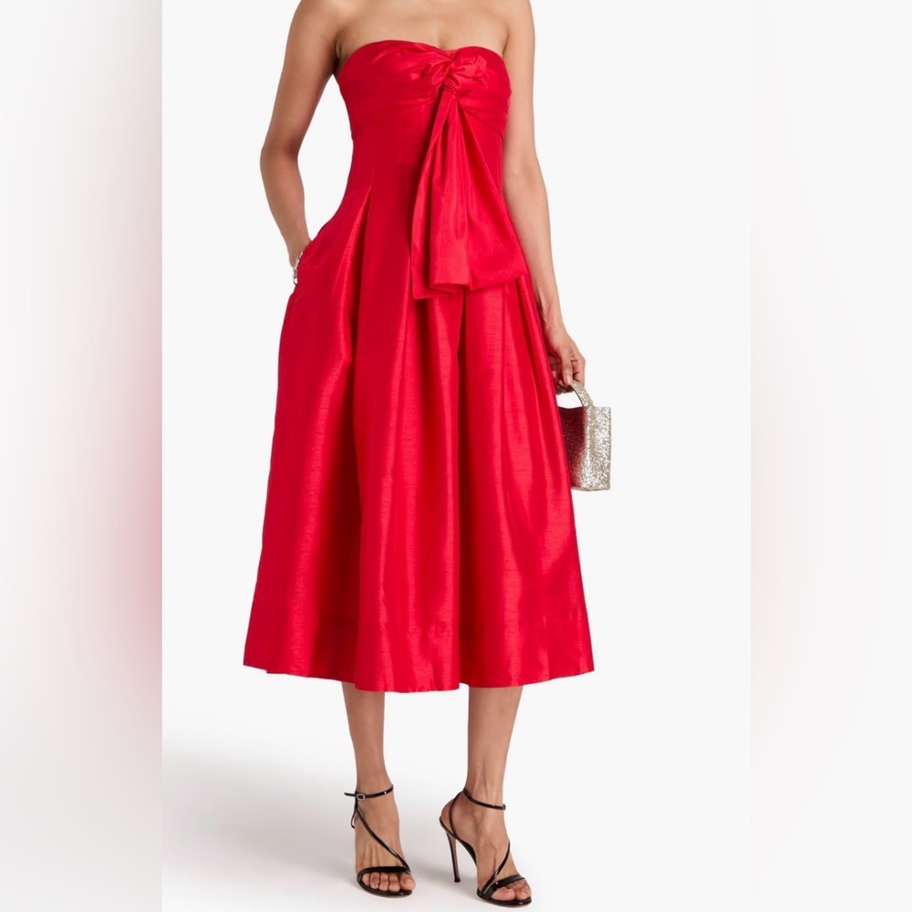 NICHOLAS Strapless Knotted Shantung Dress